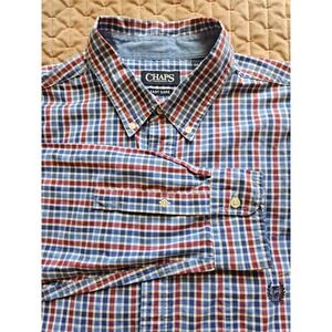 Chaps Easy Care Men's Blue Red White Check Long Sleeve Dress Shirt, XXL